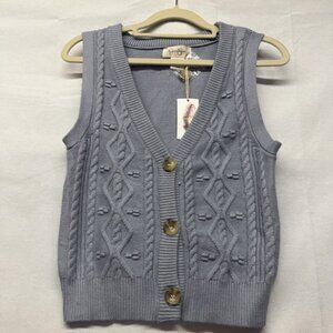 Jessica Simpson Blue Cable Knit Button-Up Sweater Vest NWT size Small